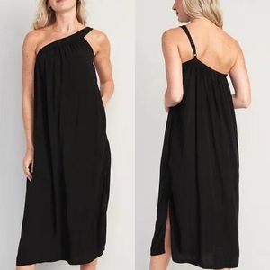 Old Navy S Tall Dress One Strap Sleeveless Black Shift Midi Slit Vacation New